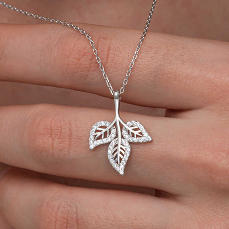 Sterling Silver Leaf Necklace - Sparkling Cubic Zirconia Dainty Design