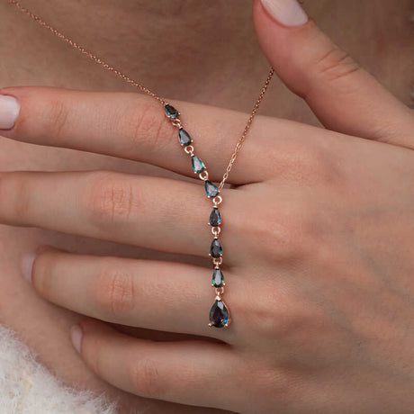 Rose Gold Plated Sterling Silver Mystic Topaz Lariat Necklace