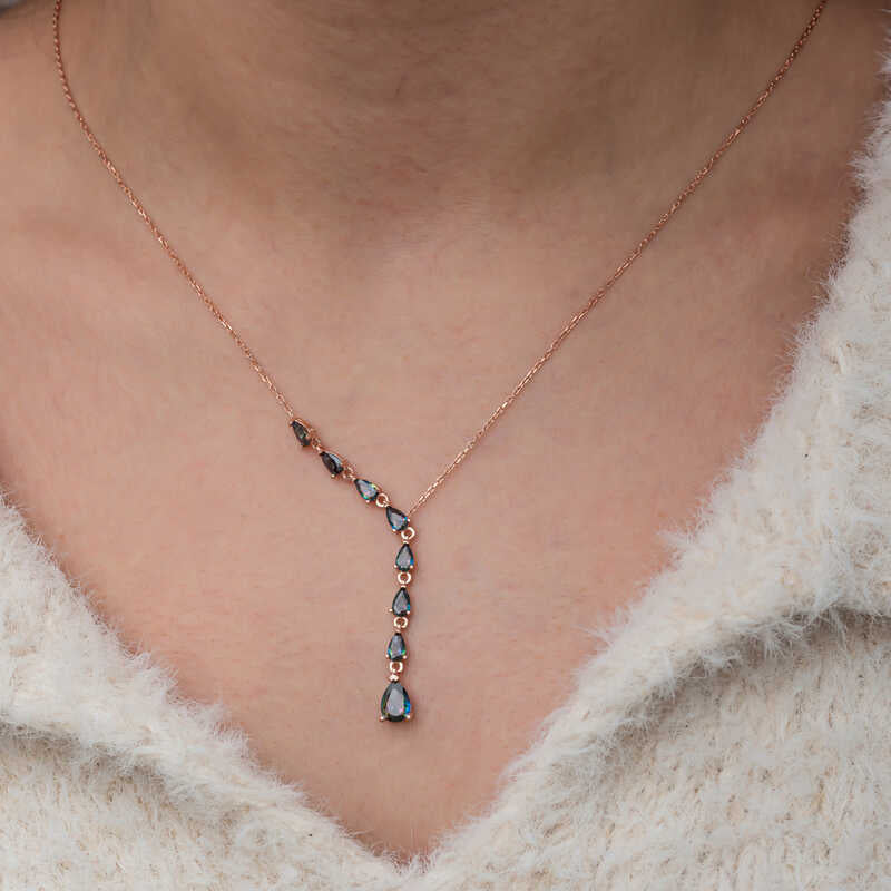 Rose Gold Plated Sterling Silver Mystic Topaz Lariat Necklace