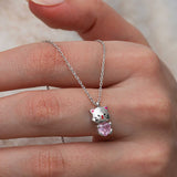 Collier en argent sterling - Pendentif chat mignon avec pierre cœur rose