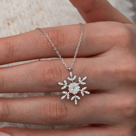 Sterling Silver Snowflake & Magnolia Flower Necklace with Zirconia