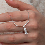 Silver Three Stone V-Model Necklace - Dainty & Elegant Clear Stone