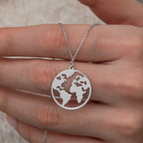 Necklace - Sterling Silver Minimalist World Map Globe Pendant