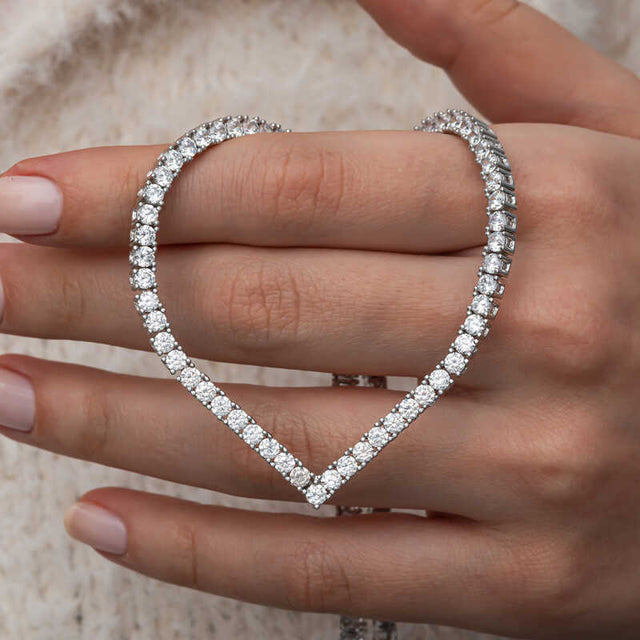 Silver V-Model Tennis Necklace with Brilliant Simulated Diamonds