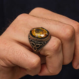 Premium Sterling Silver Yellow Citrine Zircon Men's Ring