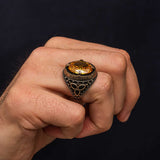Premium Sterling Silver Yellow Citrine Zircon Men's Ring