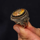 Premium Handcrafted Silver Men's Ring with Citrine and Zircon