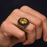 Premium Handcrafted Silver Men's Ring with Citrine and Zircon