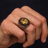 Premium Handcrafted Silver Men's Ring with Citrine and Zircon