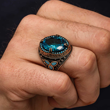 Artisan Aquamarine Sterling Silver Men's Ring