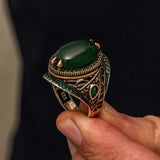 Premium Handcrafted Men's Green Agate Sterling Silver Ring