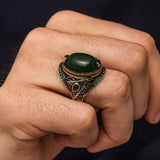 Premium Handcrafted Men's Green Agate Sterling Silver Ring