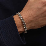 Men's Bracelet - Oxidized Silver Braided Beaded Design