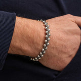 Men's Bracelet - Oxidized Silver Braided Beaded Design