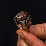 Premium Sterling Silver Men's Faceted Red Stone Ring