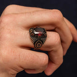 Premium Sterling Silver Men's Faceted Red Stone Ring