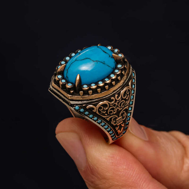 Artisan Crafted Sterling Silver Turquoise Men's Ring