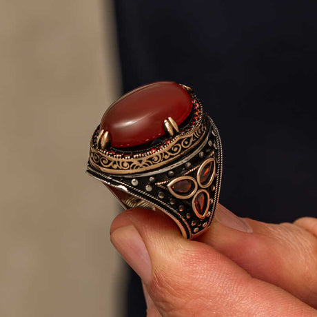 Artisan Crafted Silver Red Agate Men's Ring