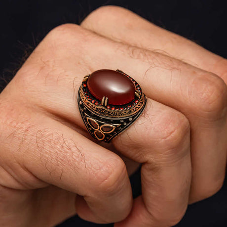 Artisan Crafted Silver Red Agate Men's Ring