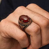 Artisan Crafted Silver Red Agate Men's Ring