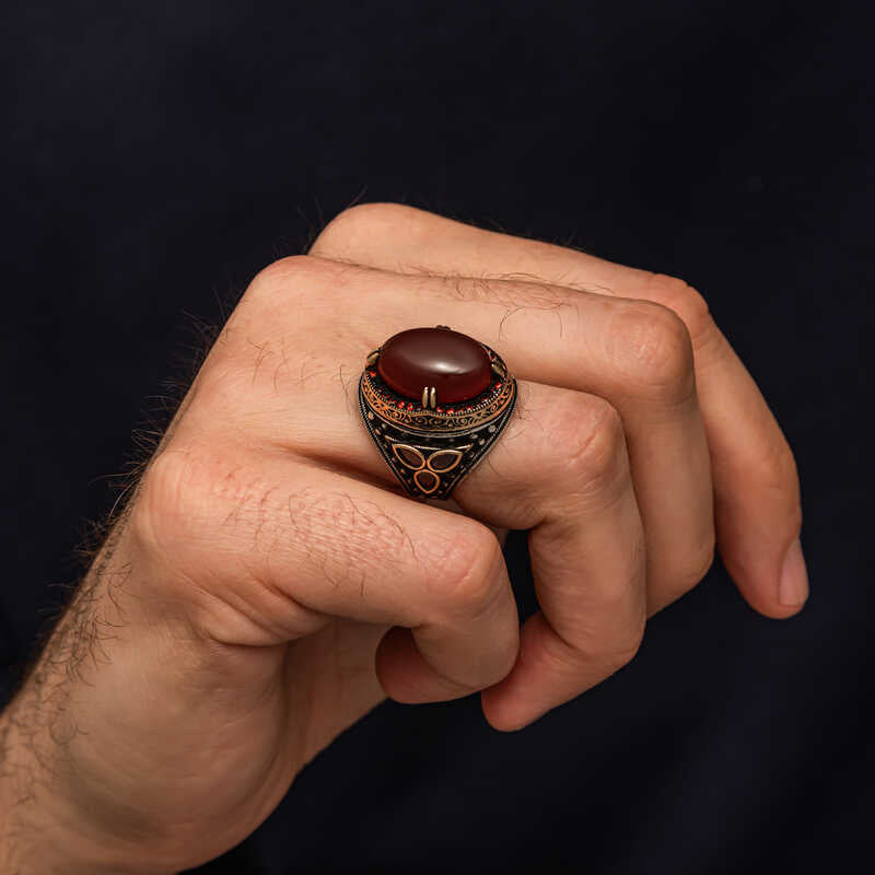 Artisan Crafted Silver Red Agate Men's Ring