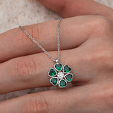 Sterling Silver Green Heart Flower Pendant Necklace