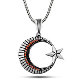 Sterling Silver Zircon Crescent Moon & Star Pendant Necklace