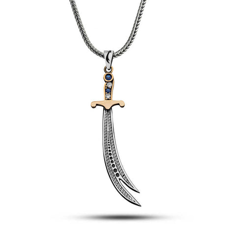 Sterling Silver Zulfiqar Sword Pendant Necklace with Zircon