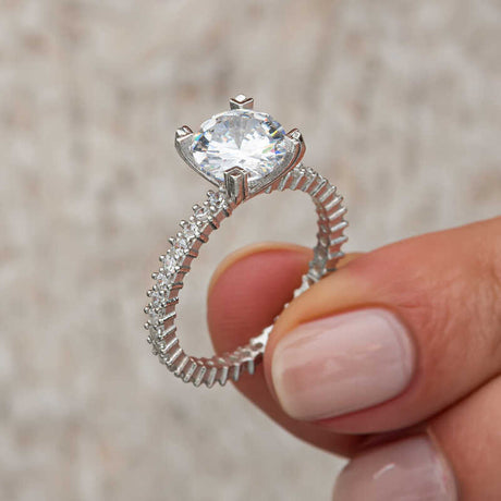 Sterling Silver Solitaire Full Eternity Ring - Dazzling CZ Stones