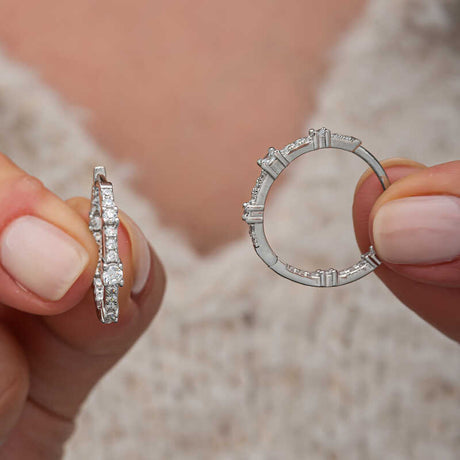 Hoop Earrings - Sterling Silver Zircon Dainty Sparkle