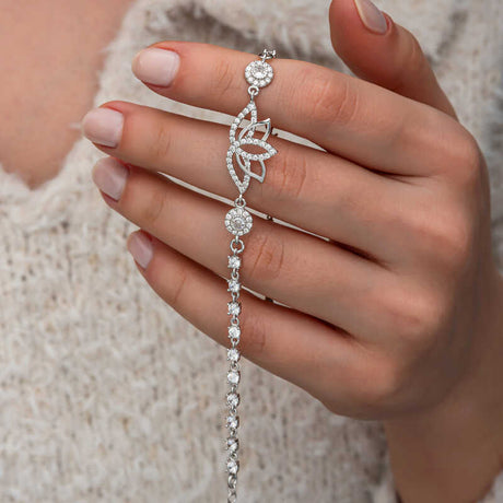 Sterling Silver Bracelet - Sparkling Zircon Lotus Dainty Design