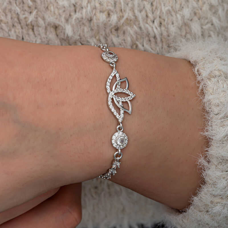 Armband van sterling zilver - Sprankelende zirkonium lotus fijn ontwerp