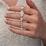 Sterling Silver Zircon Hamsa Hand Bracelet - Elegant Dainty Design