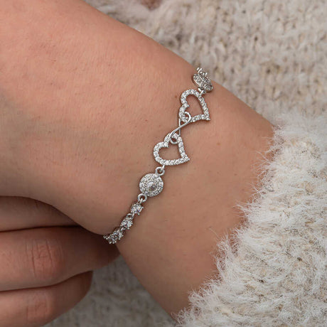 Sterling Silver Interlocking Infinity Heart Bracelet - CZ Sparkle
