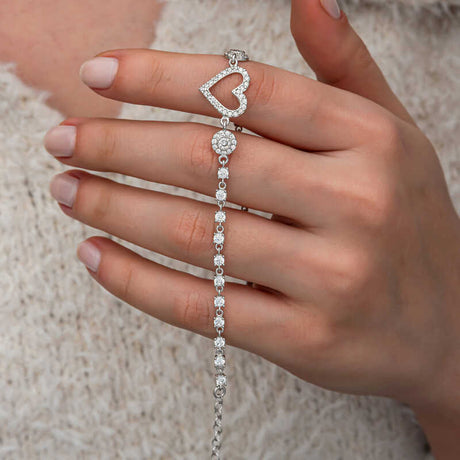 Sterling Silver Zirconia Heart & Chain Bracelet - Dainty Sparkle