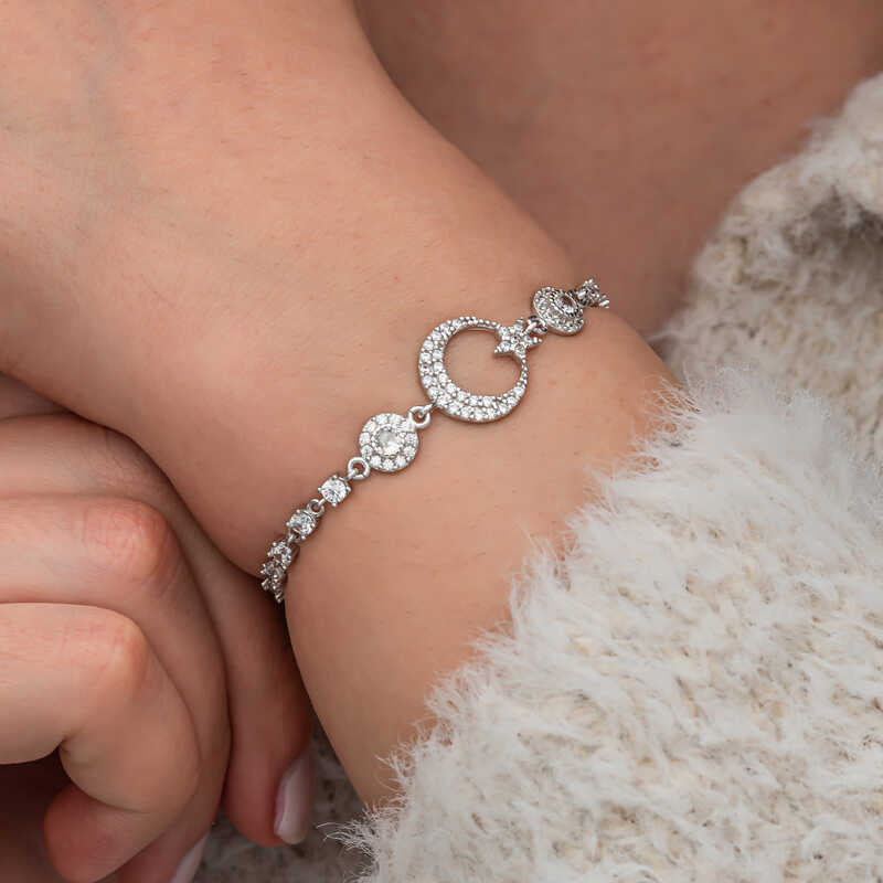 Halve Maan & Ster Armband - Sprankelend Zilverkleurig Zirconia