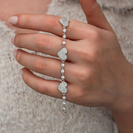 Sterling Silver Zircon Sparkling Heart Line Bracelet - Dainty & Elegant