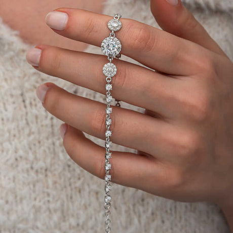 Zirconia Tennis Bracelet - Sparkling Sterling Silver Halo Design