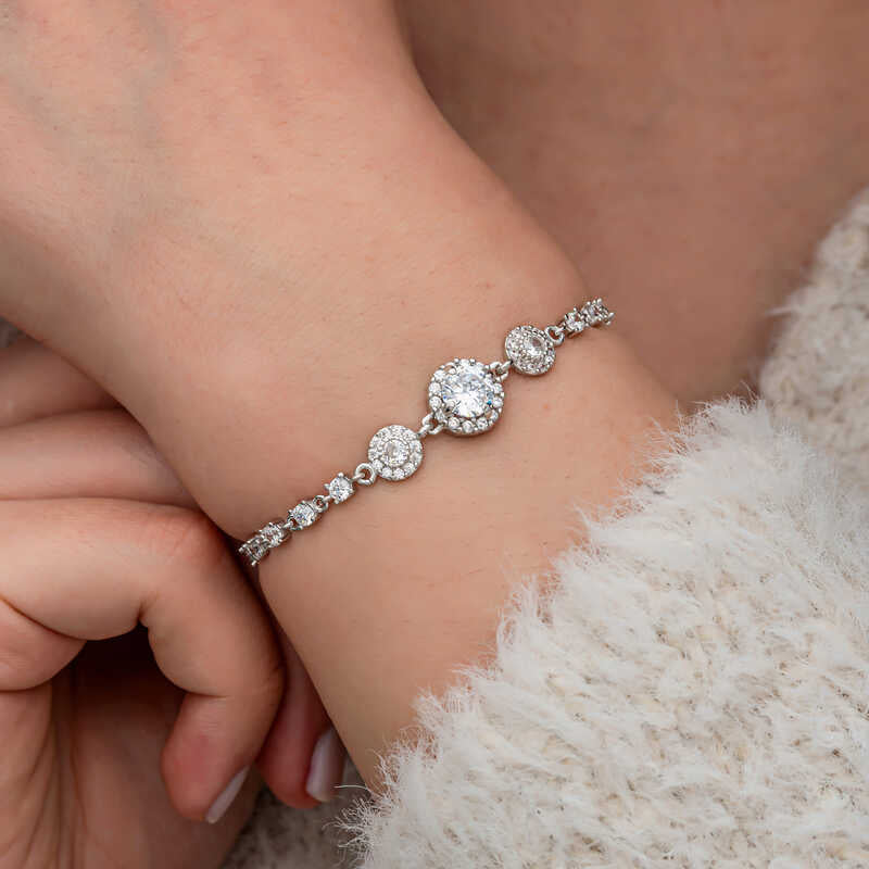 Zirconia Tennisarmband - Sprankelend Sterling Zilveren Halo Ontwerp