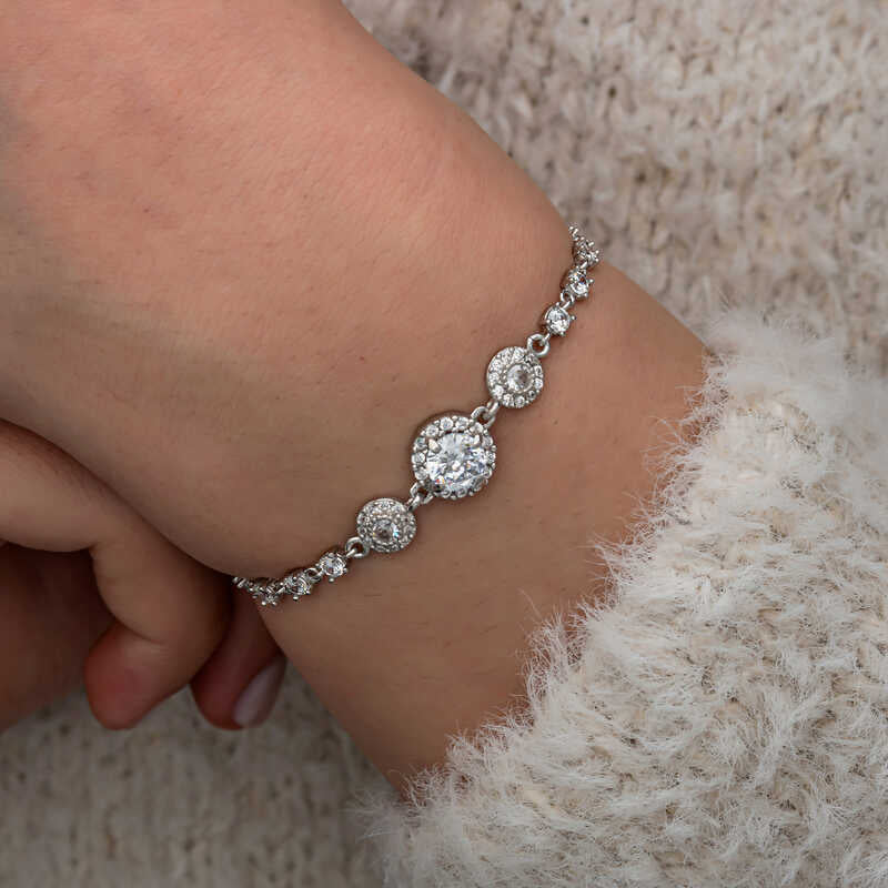Zirconia Tennisarmband - Sprankelend Sterling Zilveren Halo Ontwerp