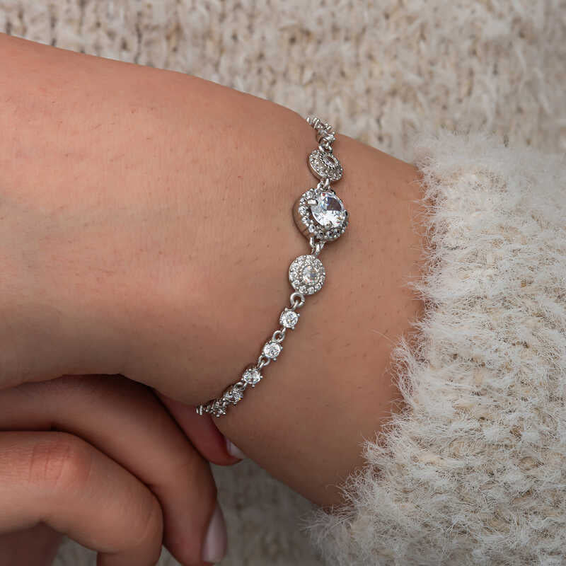 Zirconia Tennisarmband - Sprankelend Sterling Zilveren Halo Ontwerp