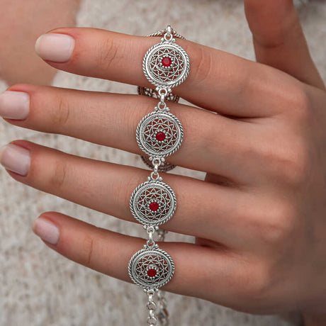 Sterling Silver Filigree Bracelet - Ruby Red Stone Design