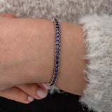 Bracelet Tennis en Argent Sterling avec Zircon Violet - Design Élégant en Ligne de Pierres