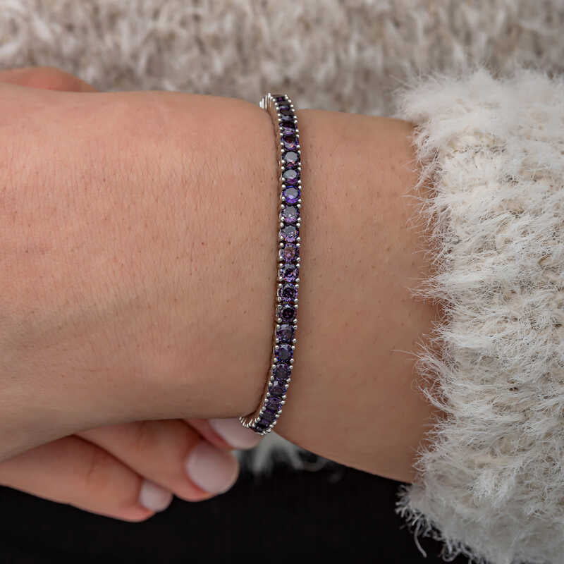Bracelet Tennis en Argent Sterling avec Zircon Violet - Design Élégant en Ligne de Pierres