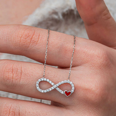 Sterling Silver Infinity Heart Necklace - Dainty Clear Stone Pendant