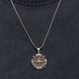 Oxidized Silver Compass Necklace - Two-Tone Adventurer Pendant
