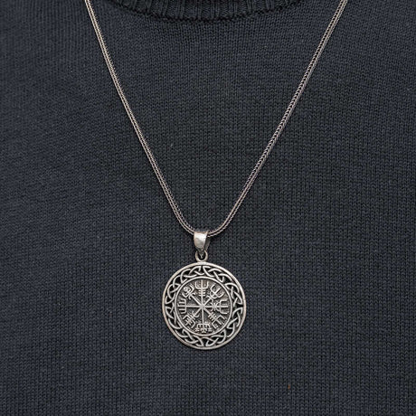 Sterling Silver Vegvisir Viking Compass Necklace - Celtic Knot