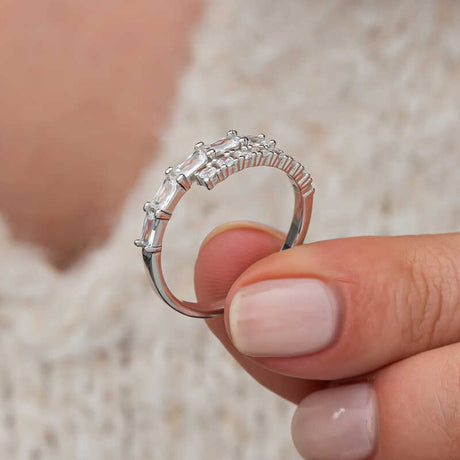 Ring - Silver-Tone Baguette & Round Stone Half-Eternity Band