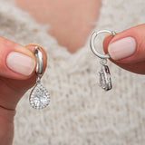 Drop Earrings - Sterling Silver Zirconia Teardrop Halo Dangle