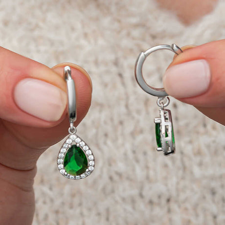 Sterling Silver Green Zircon Teardrop Drop Earrings